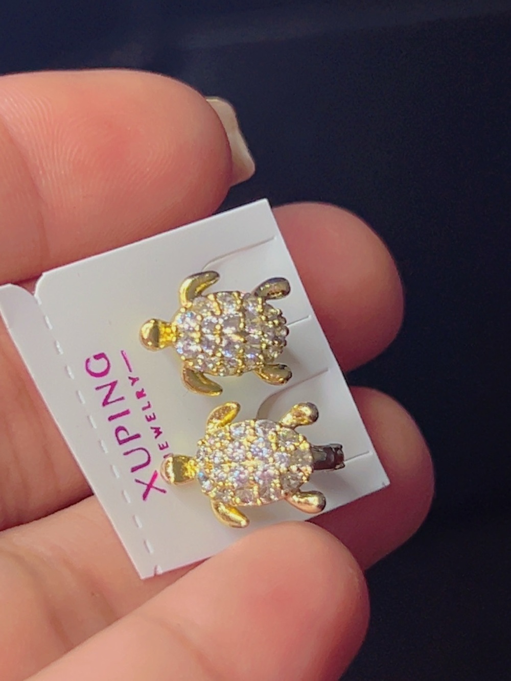 Ping Gold Turtle Crystal Pavé Stud Earrings